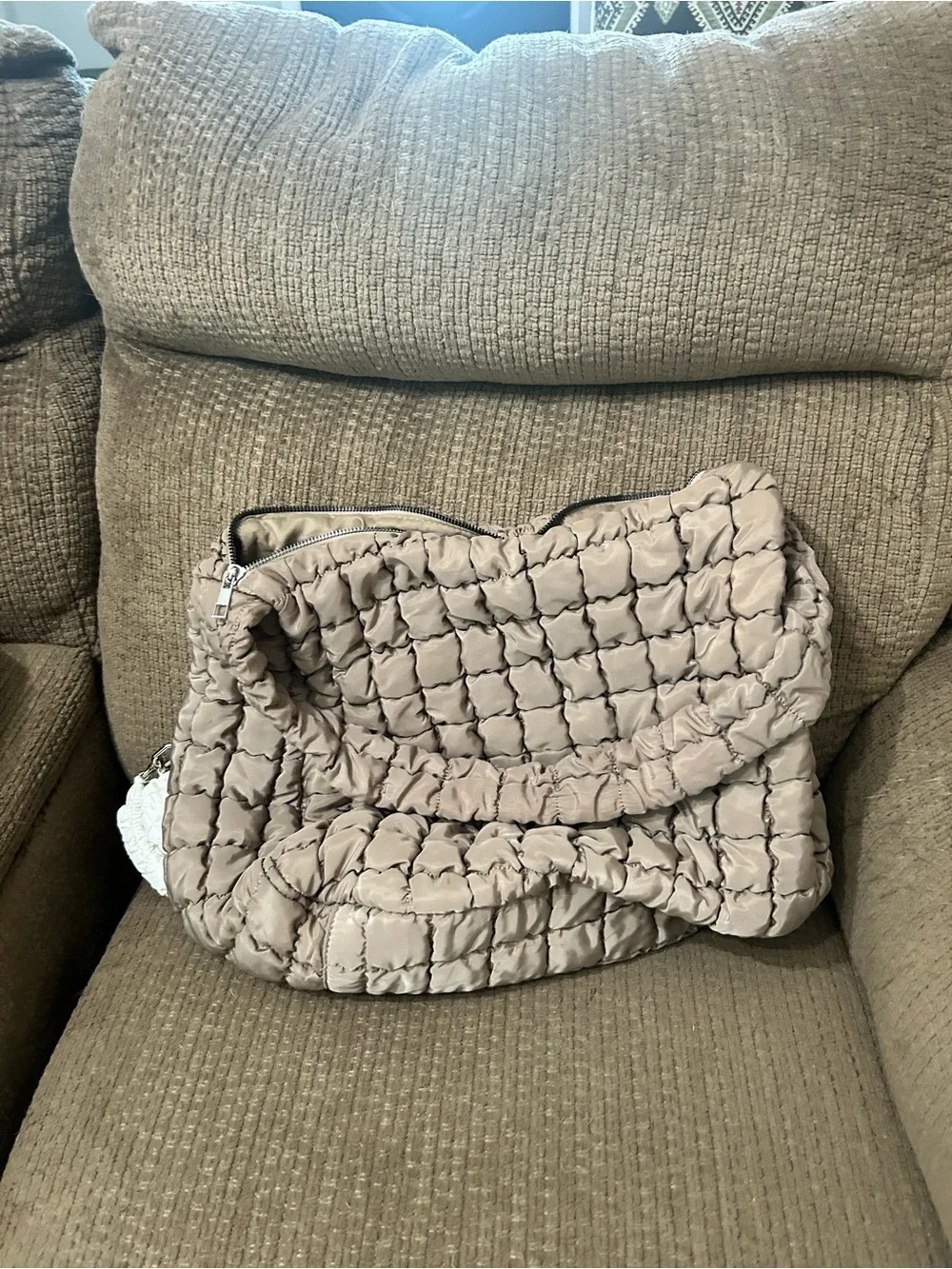 Alexis Bittar Padded Quilted Shoulder Bag in Taupe